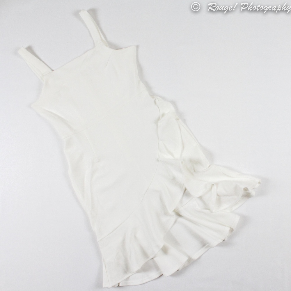 White Sheath Ruffle Detail Asymmetrical Dress - Picture 7 of 8